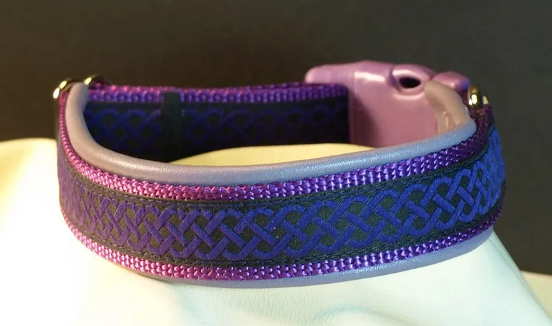 1 Inch Collar Purple Celtic Knot  on Purple Web with Lavender Leather and Chrome Hardware