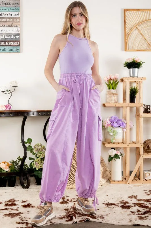 100% Cotton Jersey Knit Cargo Jumpsuit