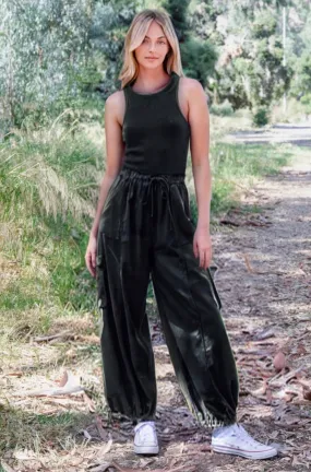 100% Cotton Jersey Knit Cargo Jumpsuit