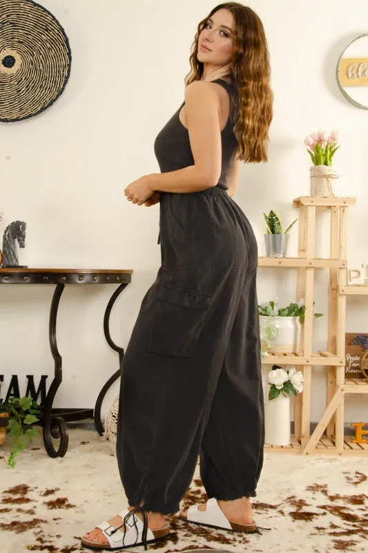 100% Cotton Jersey Knit Cargo Jumpsuit