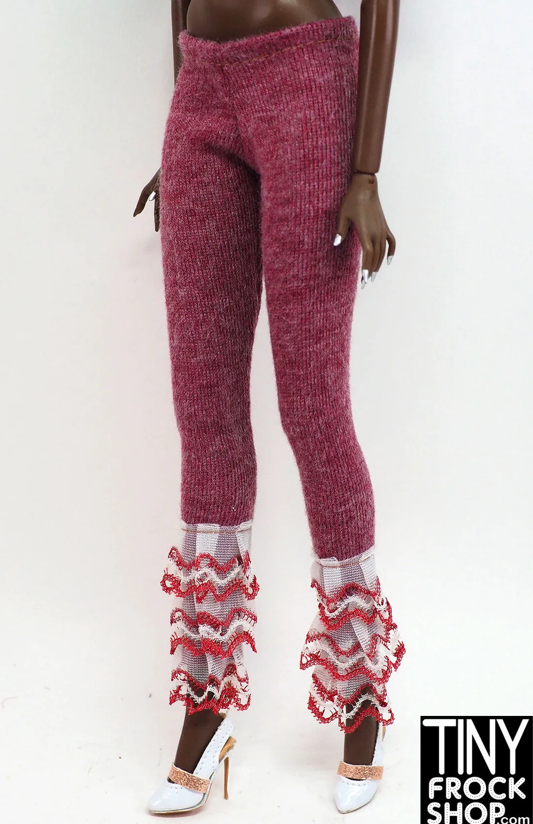 12" Fashion Doll Raspberry Leggings with Tiered Hem