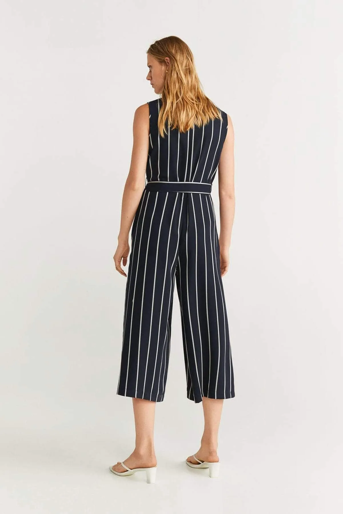 13701 Navy Blue Striped Jumpsuit