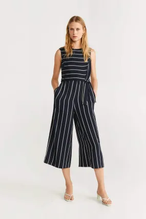 13701 Navy Blue Striped Jumpsuit