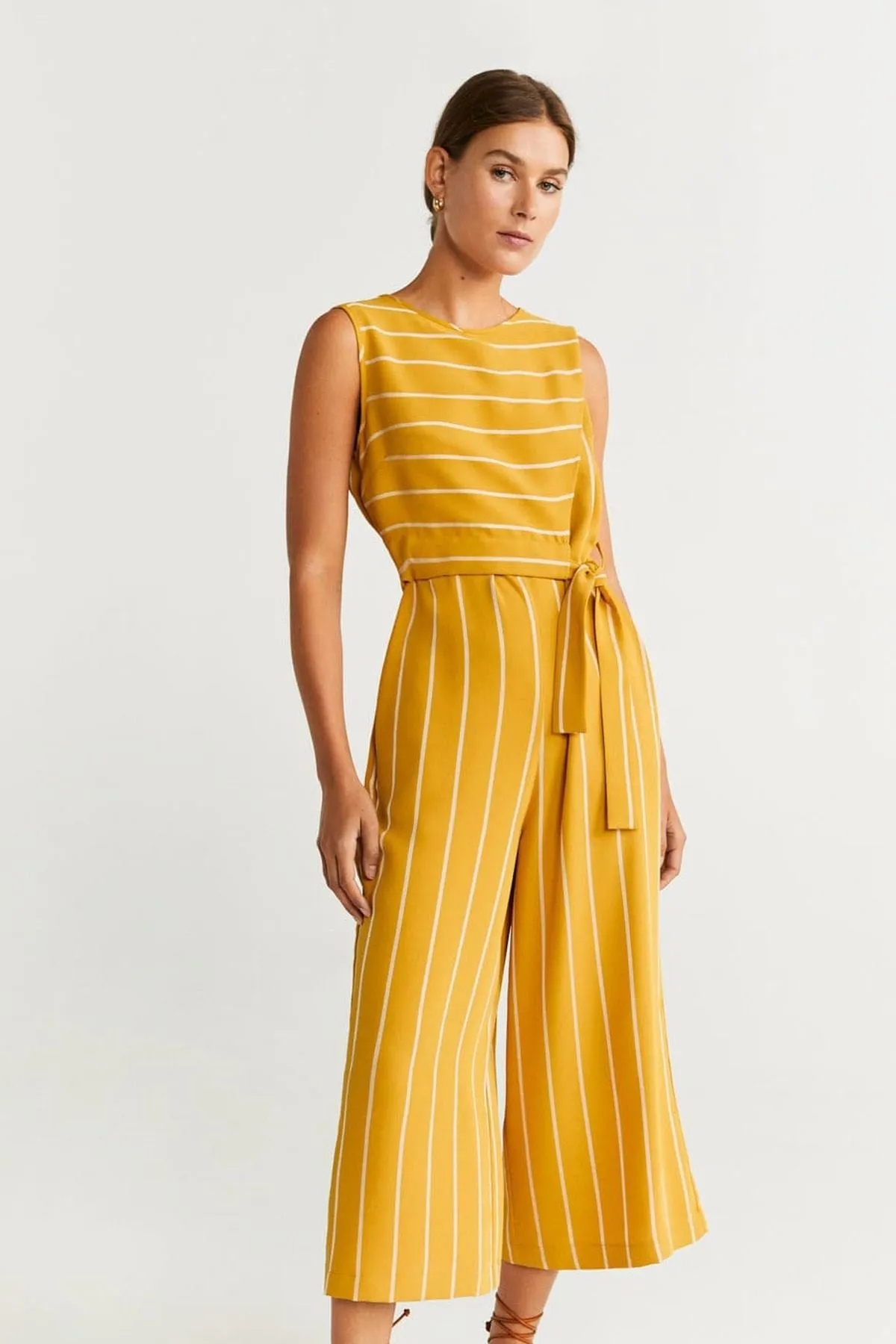 13702 Mustard Striped Jumpsuit