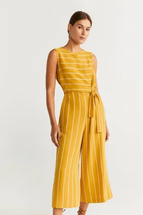 13702 Mustard Striped Jumpsuit