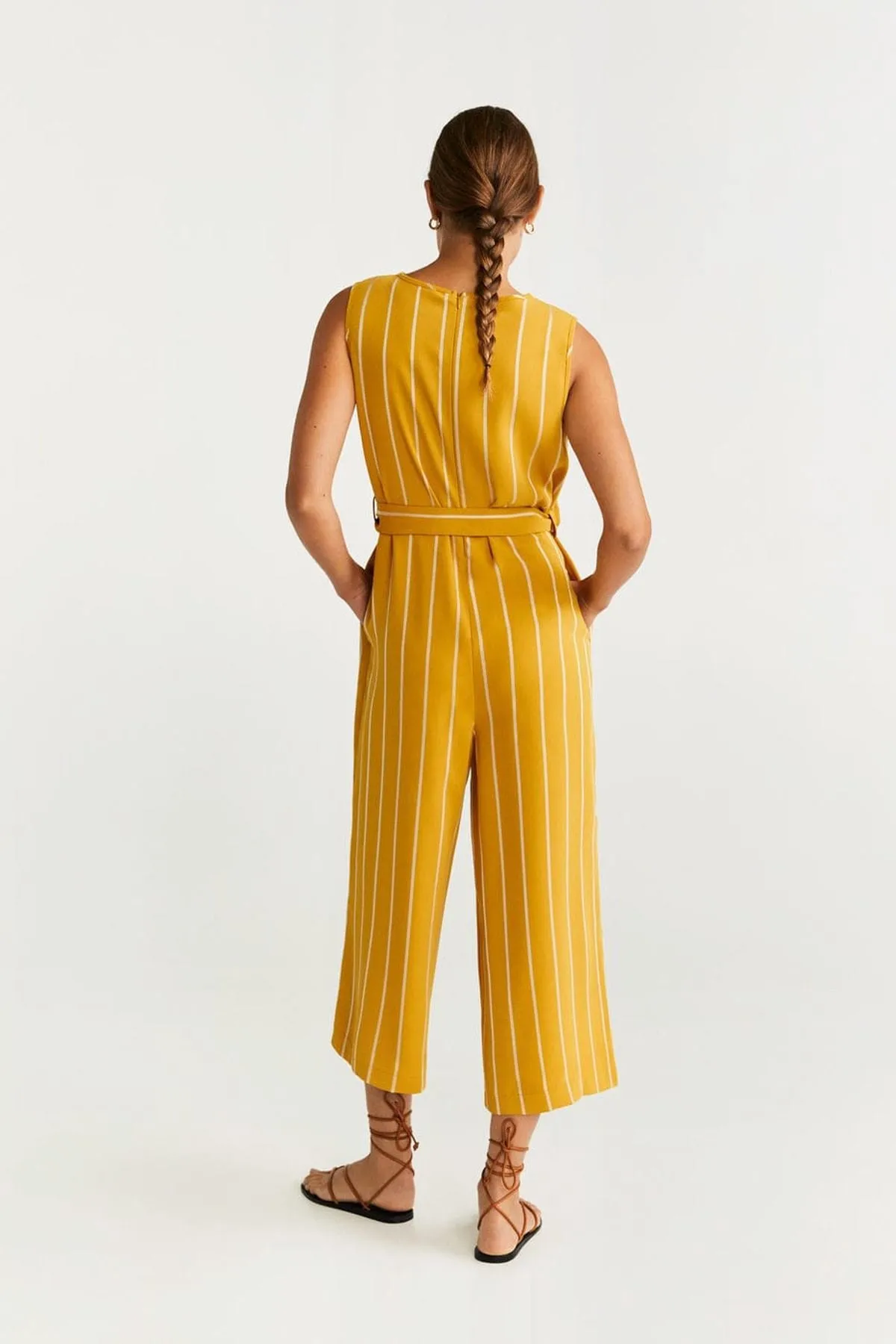 13702 Mustard Striped Jumpsuit