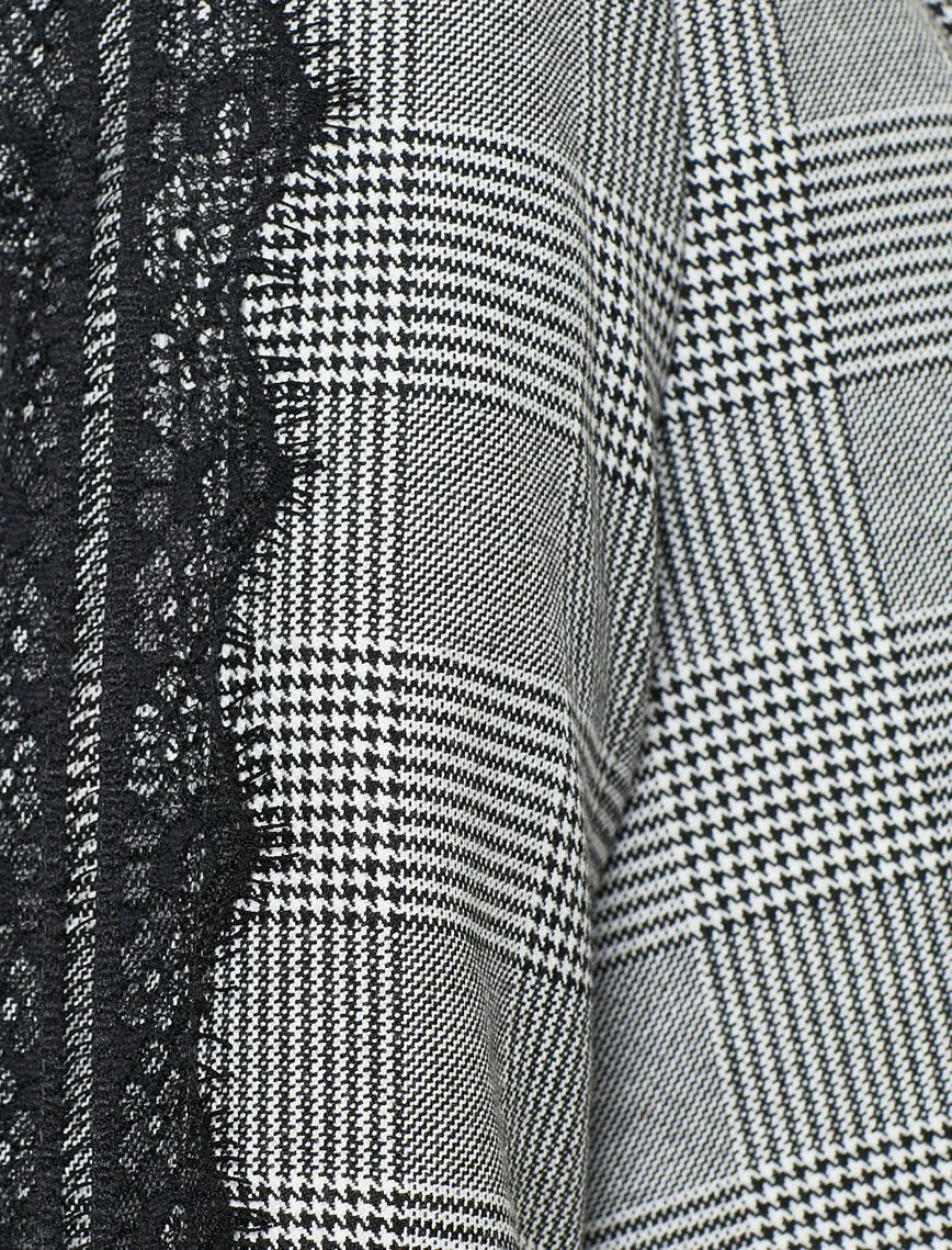 14961 Black Lace Detail Check Jacket