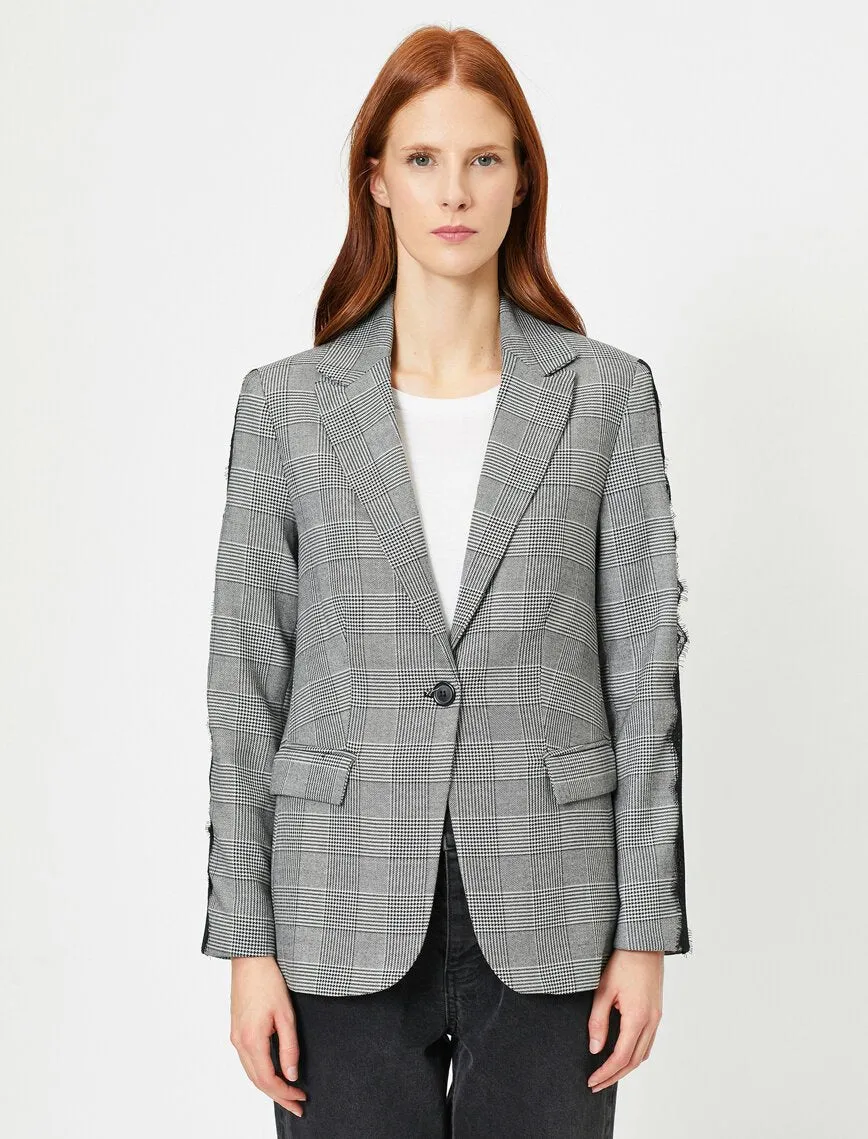 14961 Black Lace Detail Check Jacket