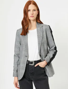 14961 Black Lace Detail Check Jacket