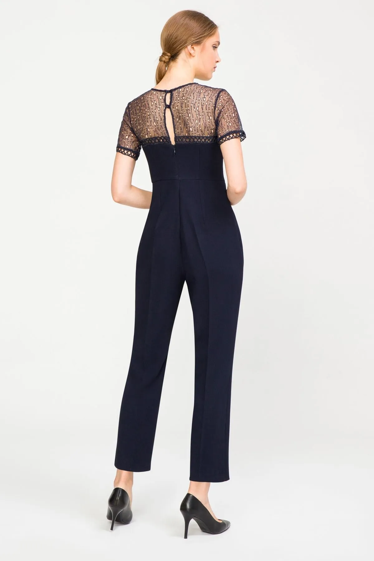 16205 Navy Blue Lace Top Jumpsuit