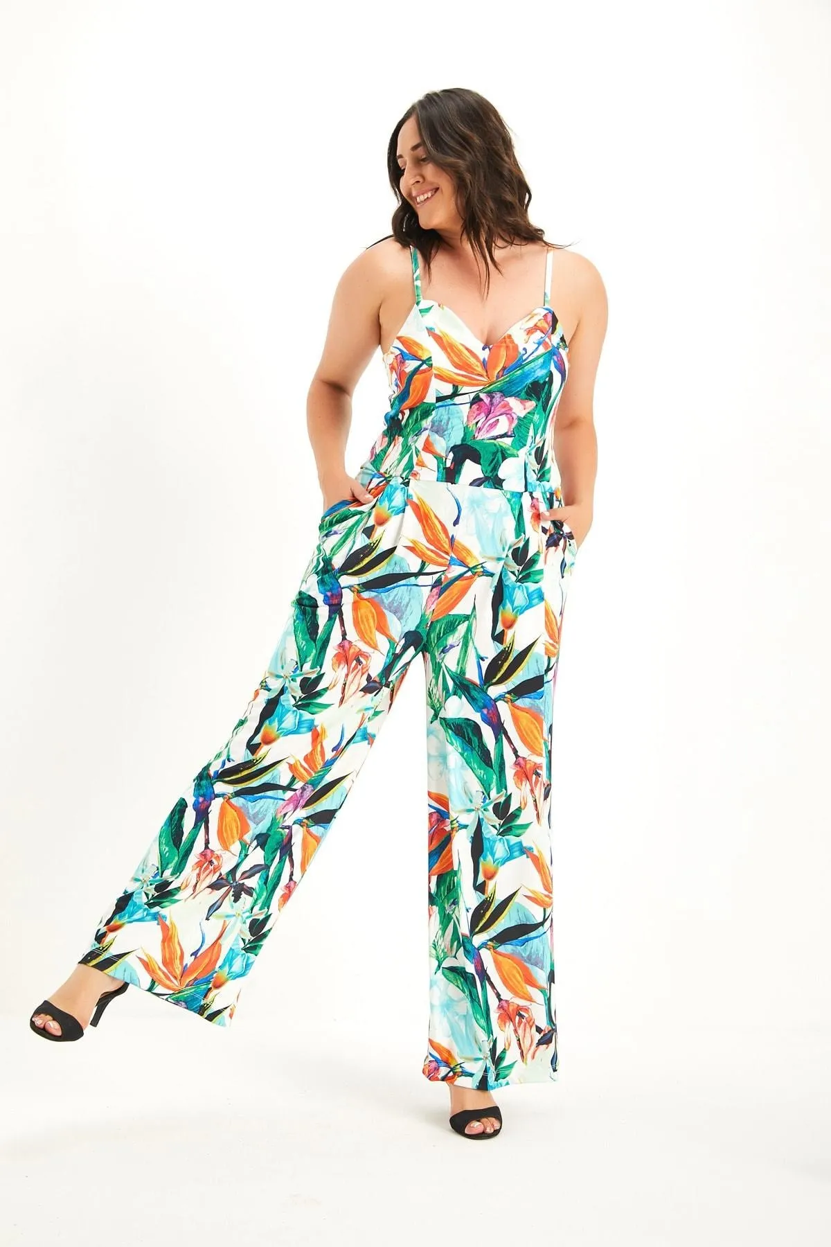 16265 Multi Colour Floral Strap Jumpsuit