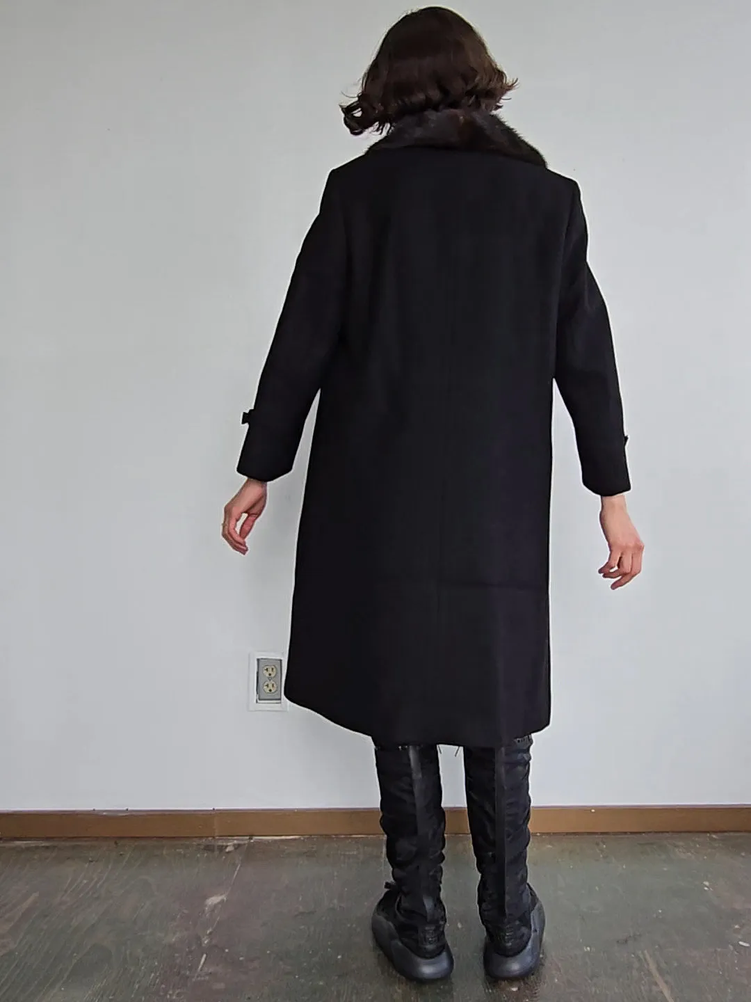 1960s Black Fur Collar Car Coat (L)