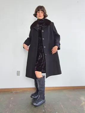 1960s Black Fur Collar Car Coat (L)