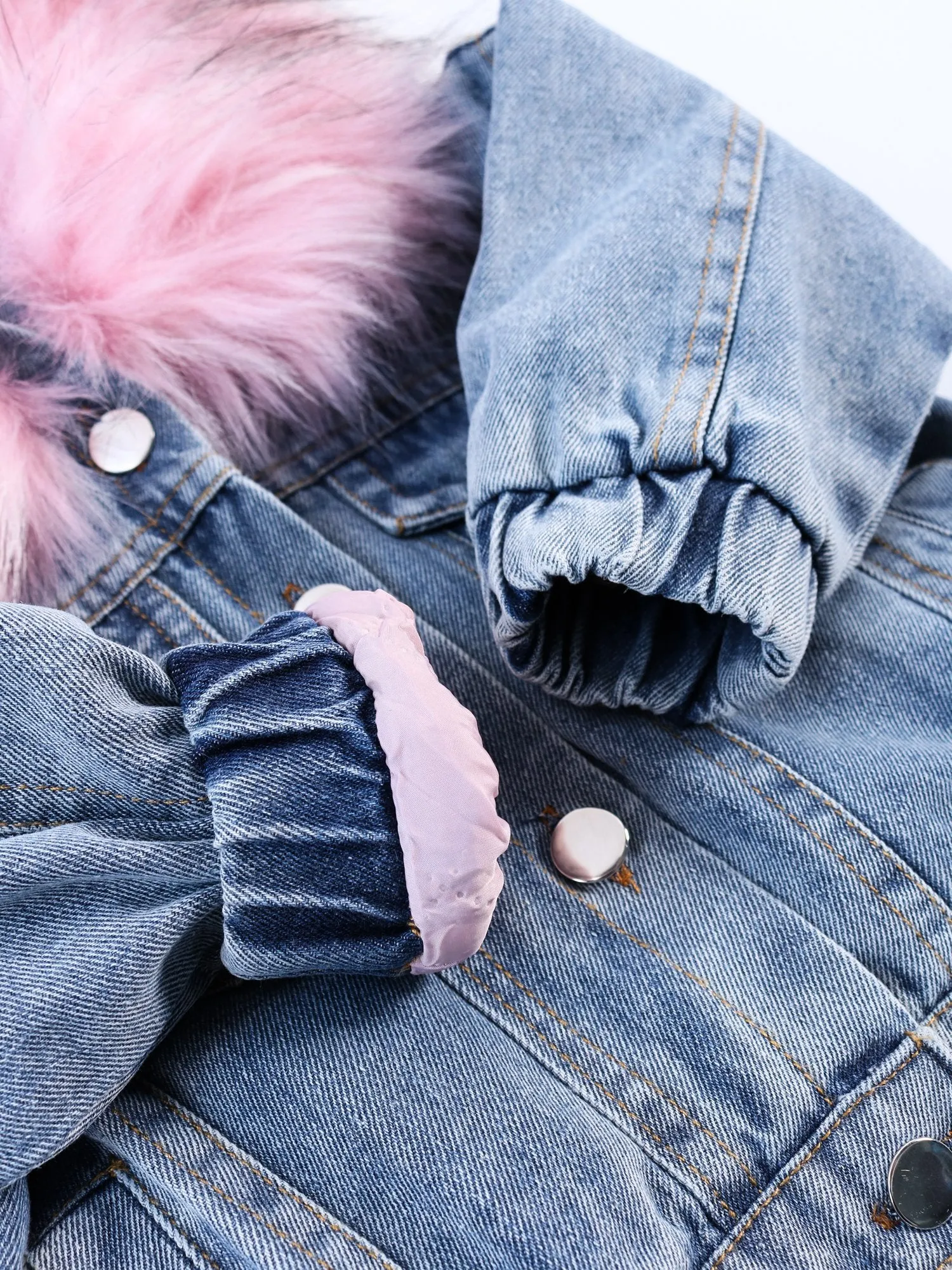 2 Colors Fashion Baby Toddler  Winter Fur Denim Jacket Pink and Gray