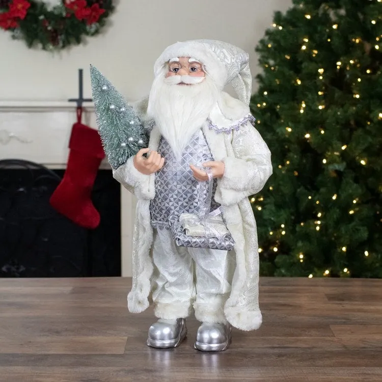 2' Standing Santa Christmas Figurine Carrying a Green Pine Tree