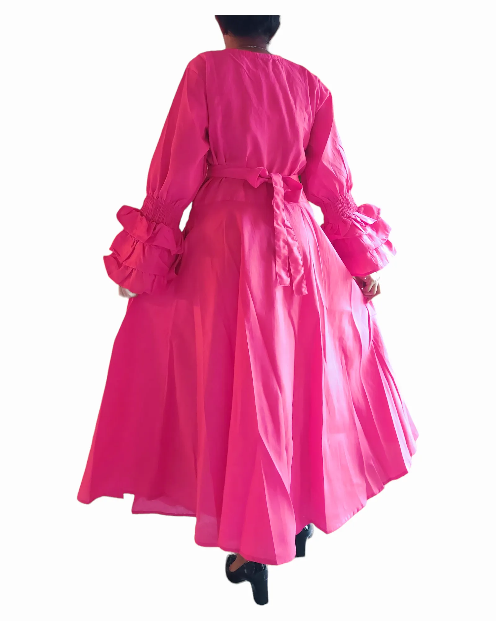 70 Faux Silk Wrap Dress- Fuchsia