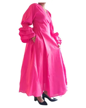 70 Faux Silk Wrap Dress- Fuchsia