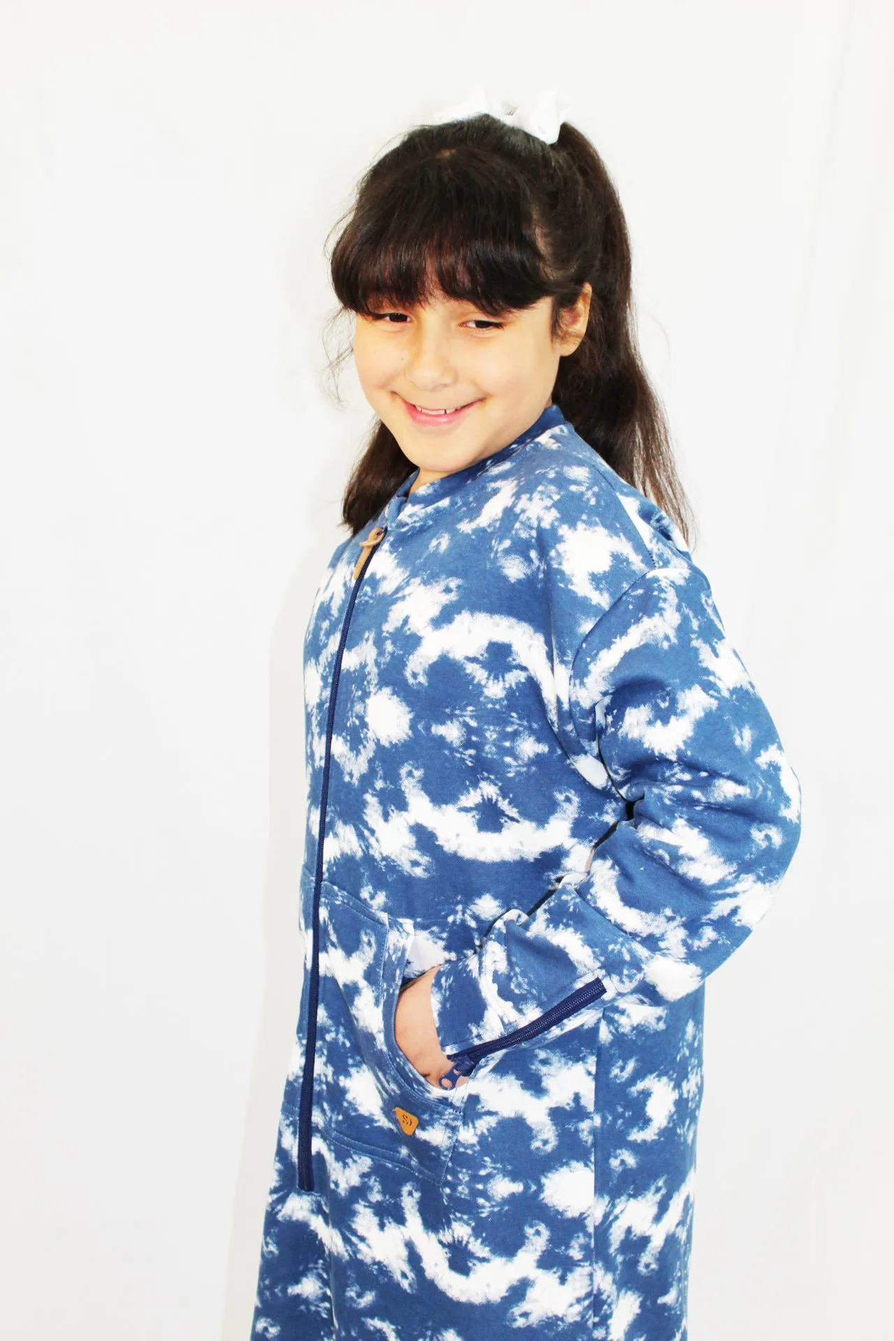 Adaptive Kids Tie-Dye Sweatshirt Dress, Front Zipper and Easy-Undressing Sleeves