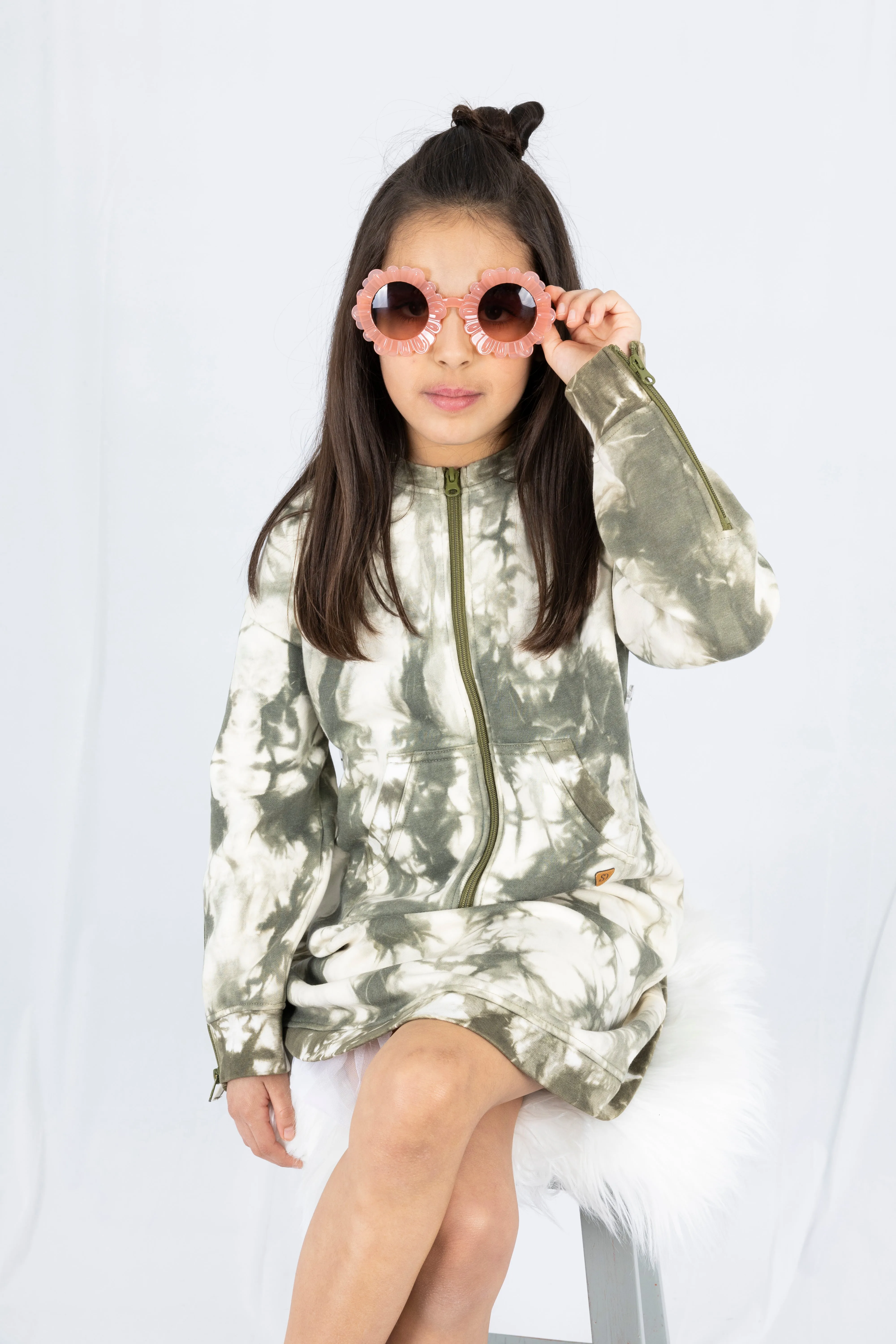 Adaptive Kids Tie-Dye Sweatshirt Dress, Front Zipper and Easy-Undressing Sleeves