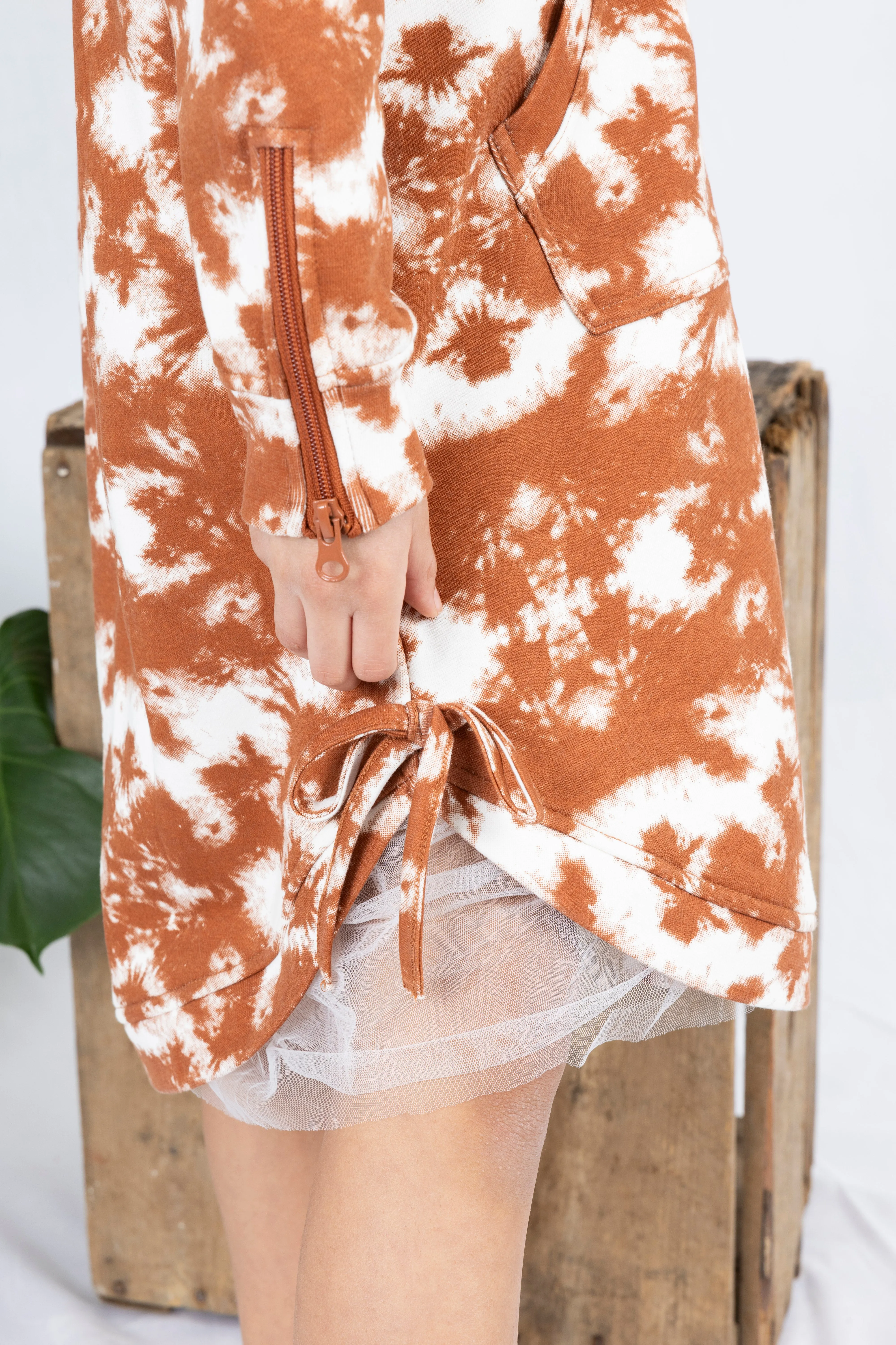 Adaptive Kids Tie-Dye Sweatshirt Dress, Front Zipper and Easy-Undressing Sleeves
