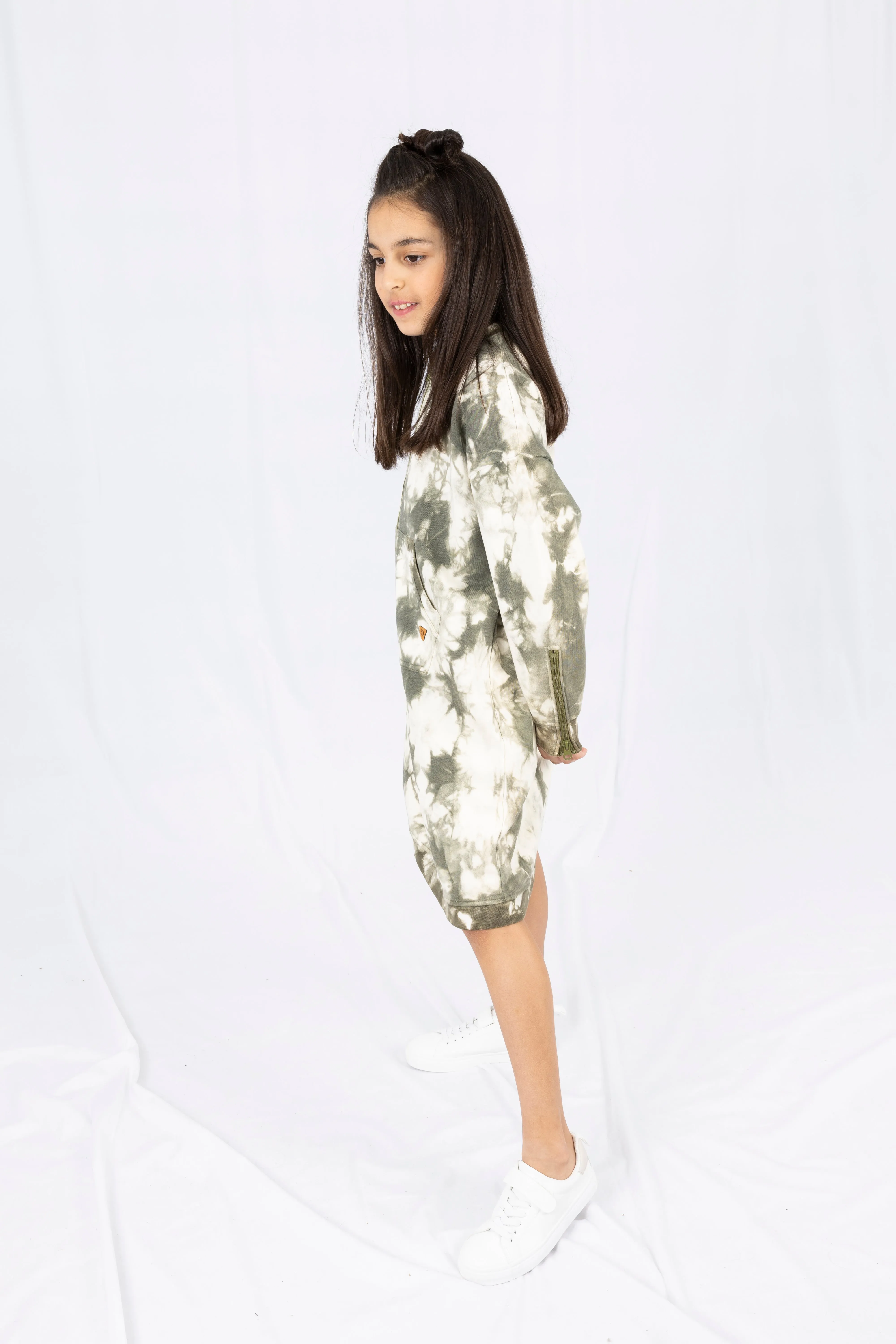 Adaptive Kids Tie-Dye Sweatshirt Dress, Front Zipper and Easy-Undressing Sleeves