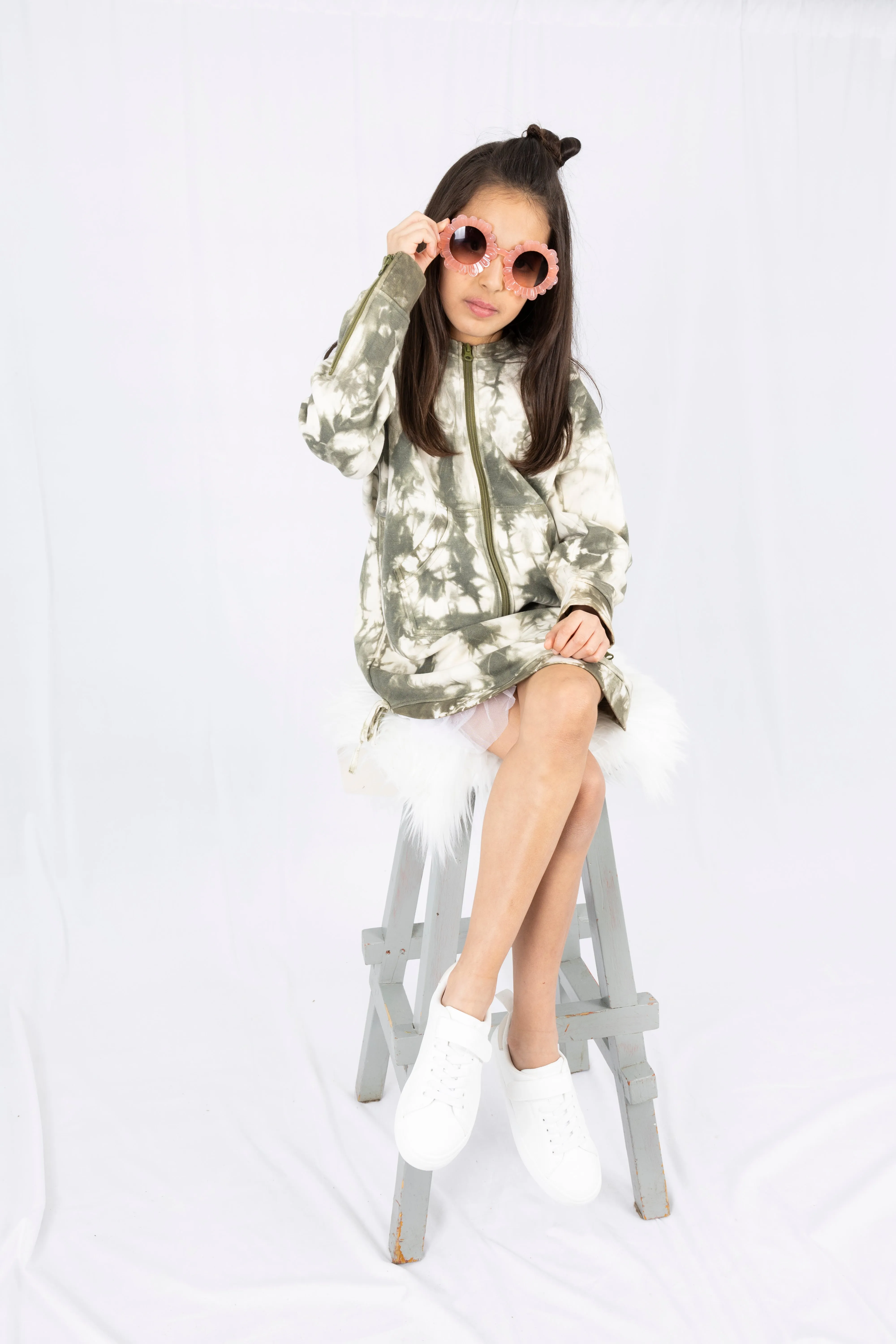 Adaptive Kids Tie-Dye Sweatshirt Dress, Front Zipper and Easy-Undressing Sleeves
