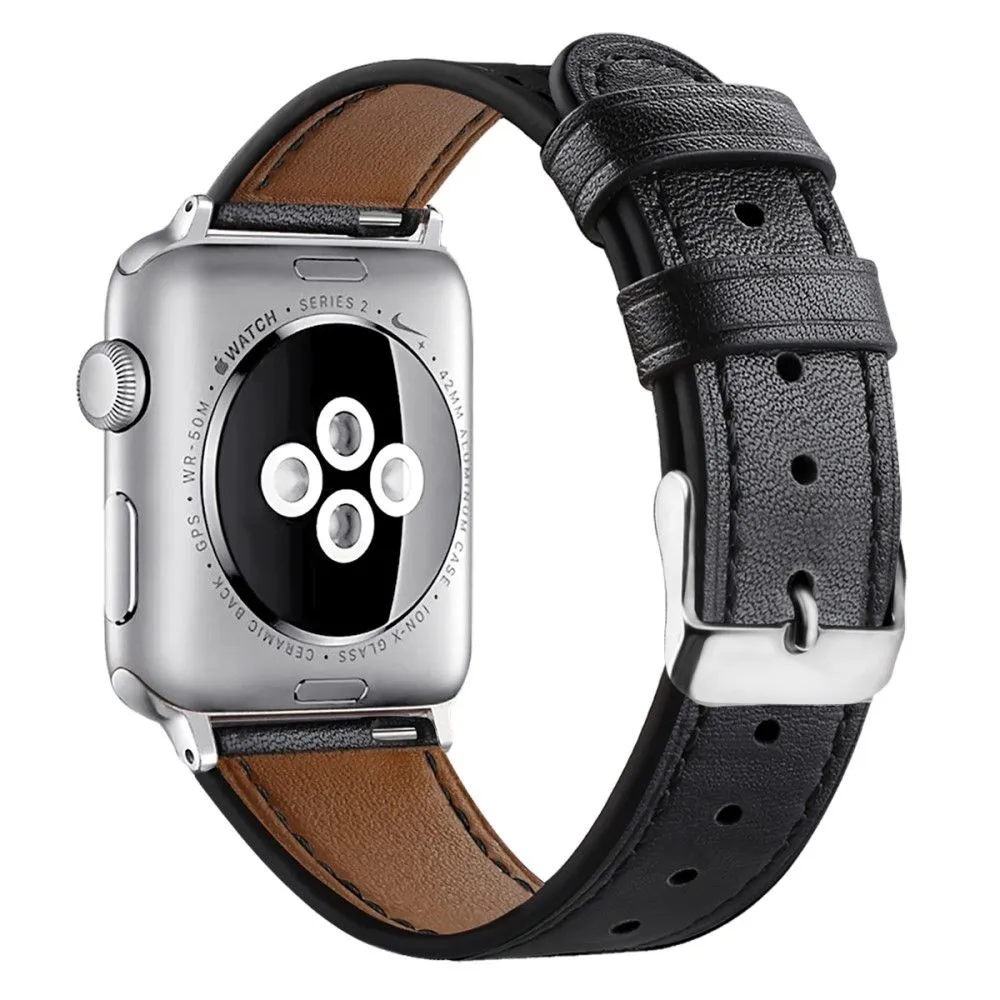 Apple Watch (45mm) top layer cowhide genuine leather watch strap - Black