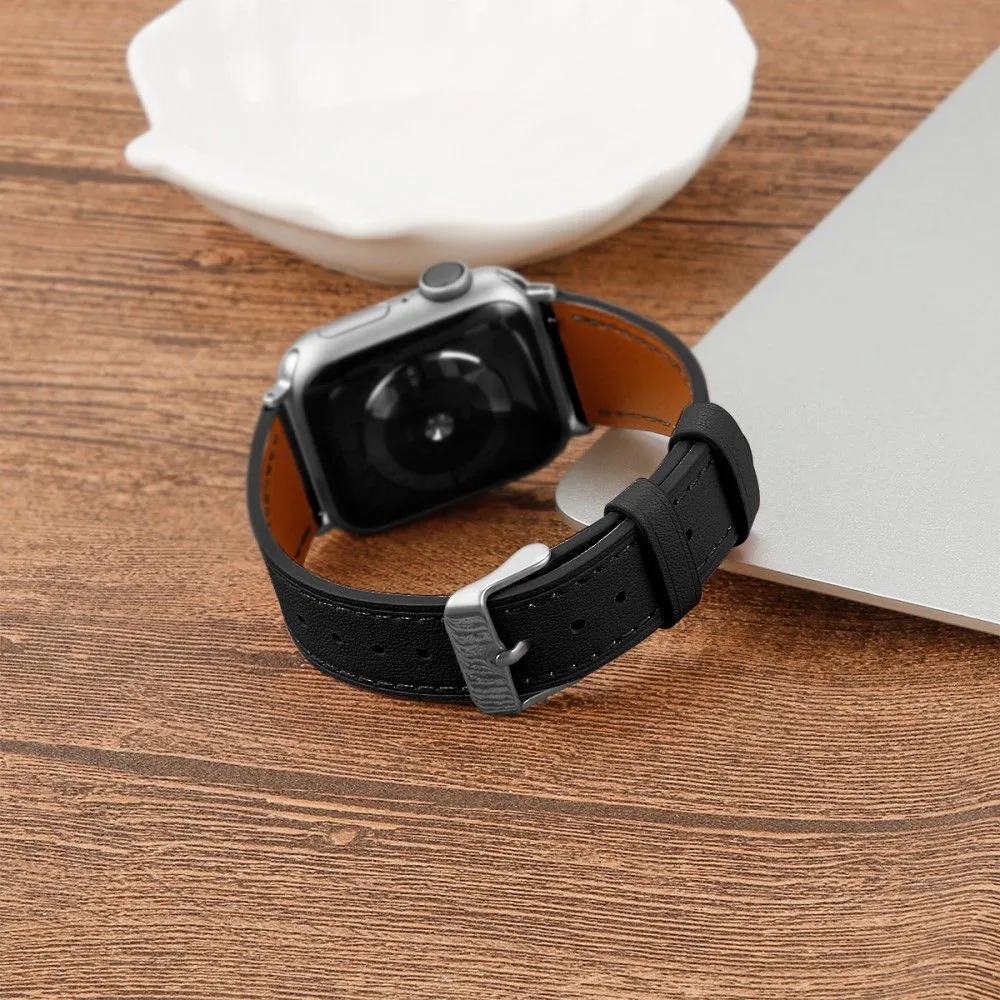 Apple Watch (45mm) top layer cowhide genuine leather watch strap - Black