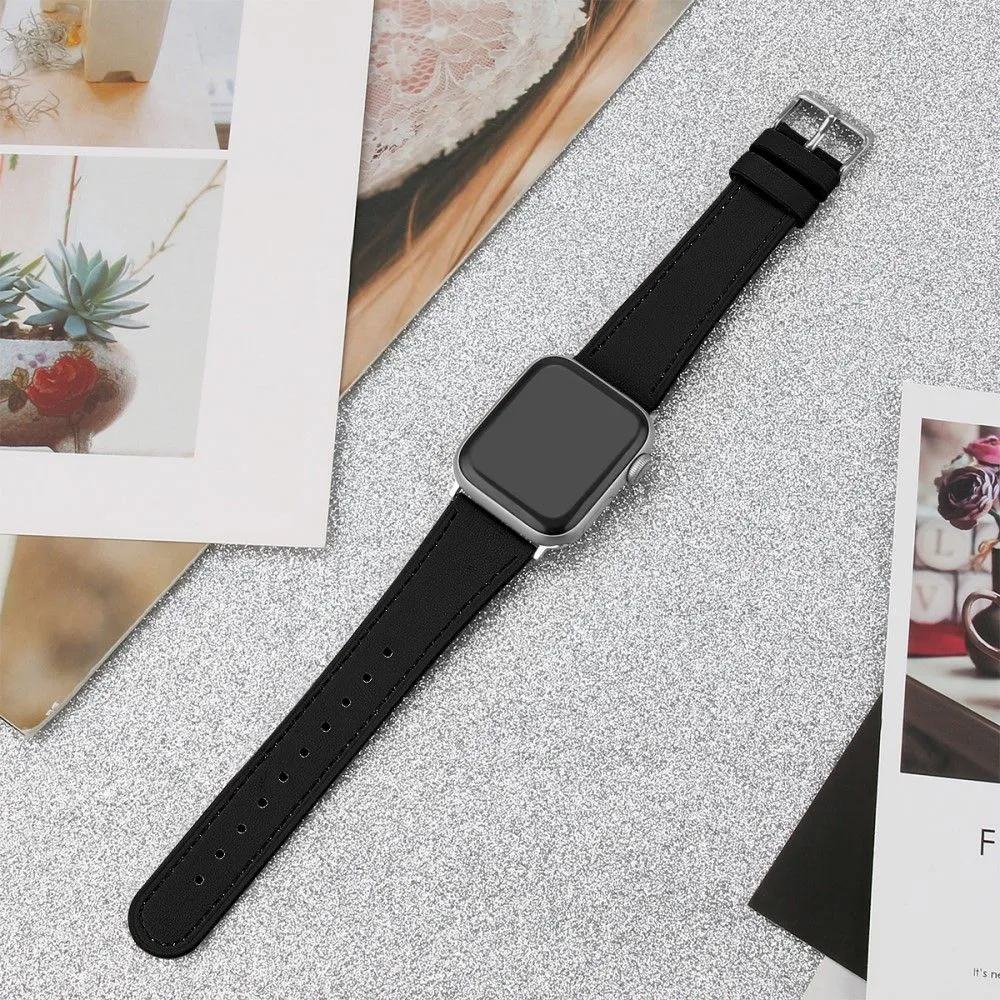 Apple Watch (45mm) top layer cowhide genuine leather watch strap - Black