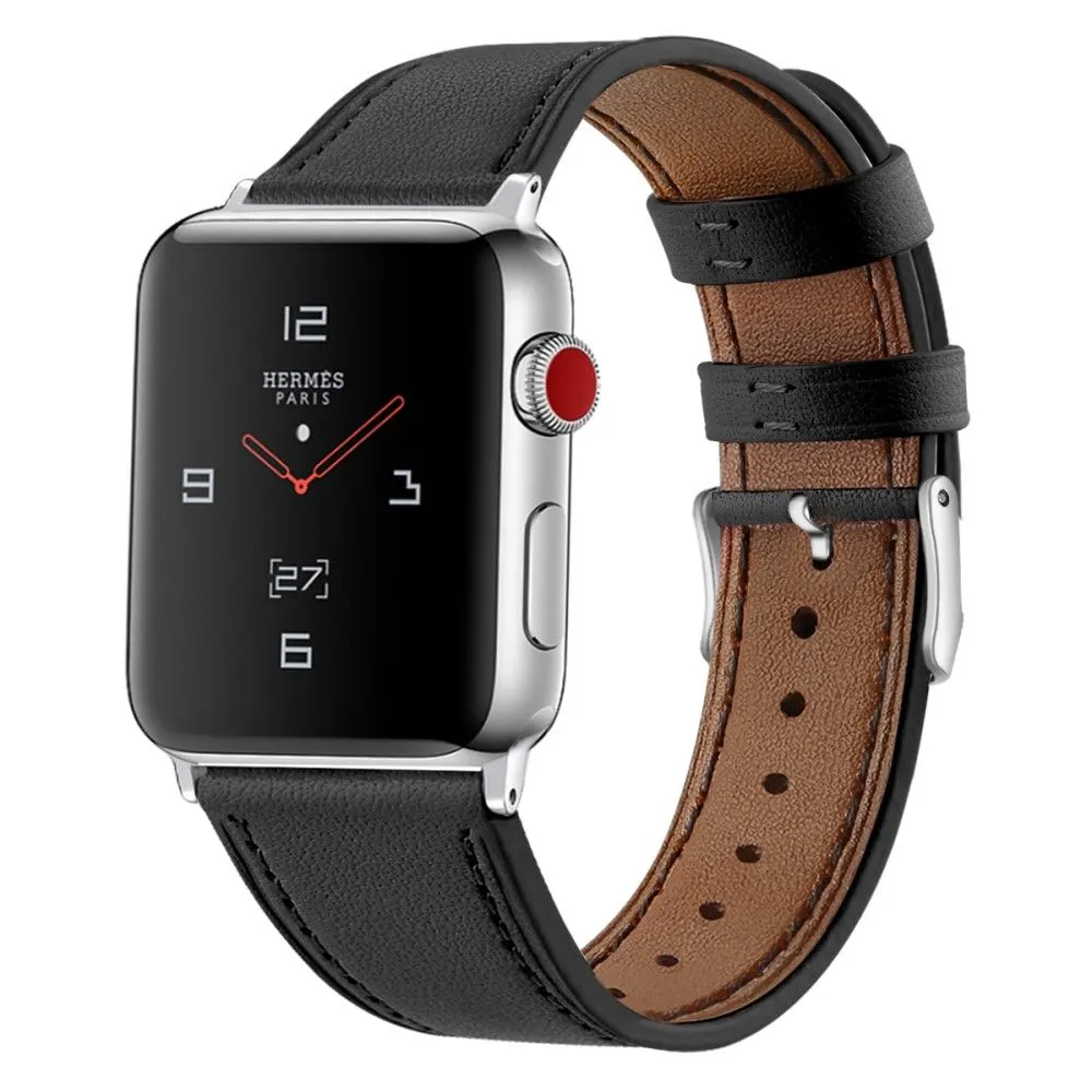 Apple Watch (45mm) top layer cowhide genuine leather watch strap - Black