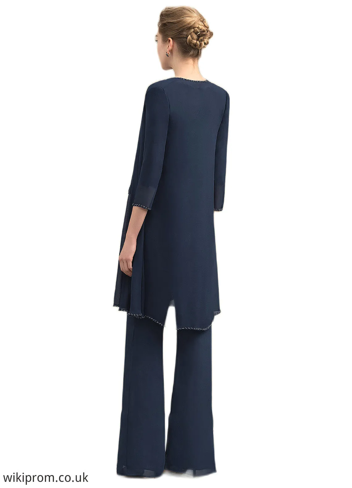 Audrey Jumpsuit/Pantsuit Scoop Neck Floor-Length Chiffon Lace Mother of the Bride Dress With Beading SWK126P0014836