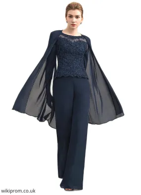 Audrey Jumpsuit/Pantsuit Scoop Neck Floor-Length Chiffon Lace Mother of the Bride Dress With Beading SWK126P0014836