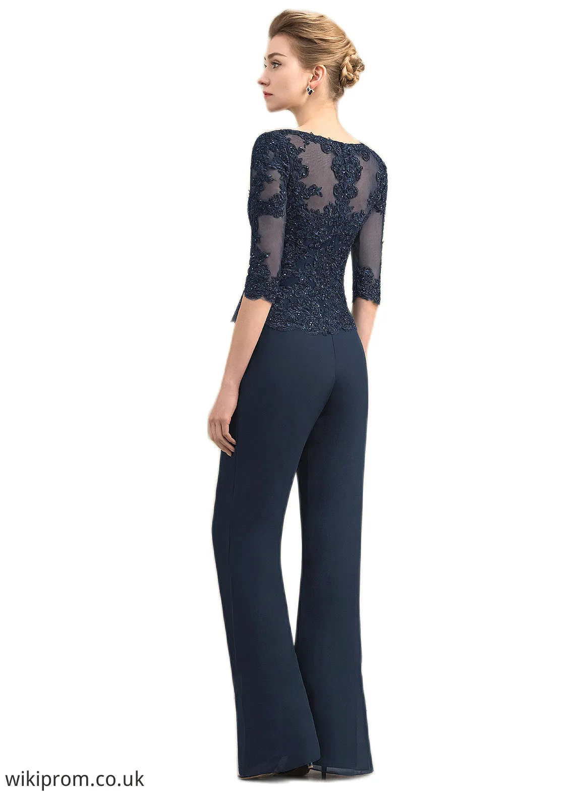 Audrey Jumpsuit/Pantsuit Scoop Neck Floor-Length Chiffon Lace Mother of the Bride Dress With Beading SWK126P0014836