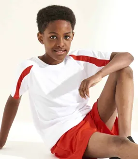AWDis Kids Cool Contrast T-Shirt | Arctic White/Fire Red