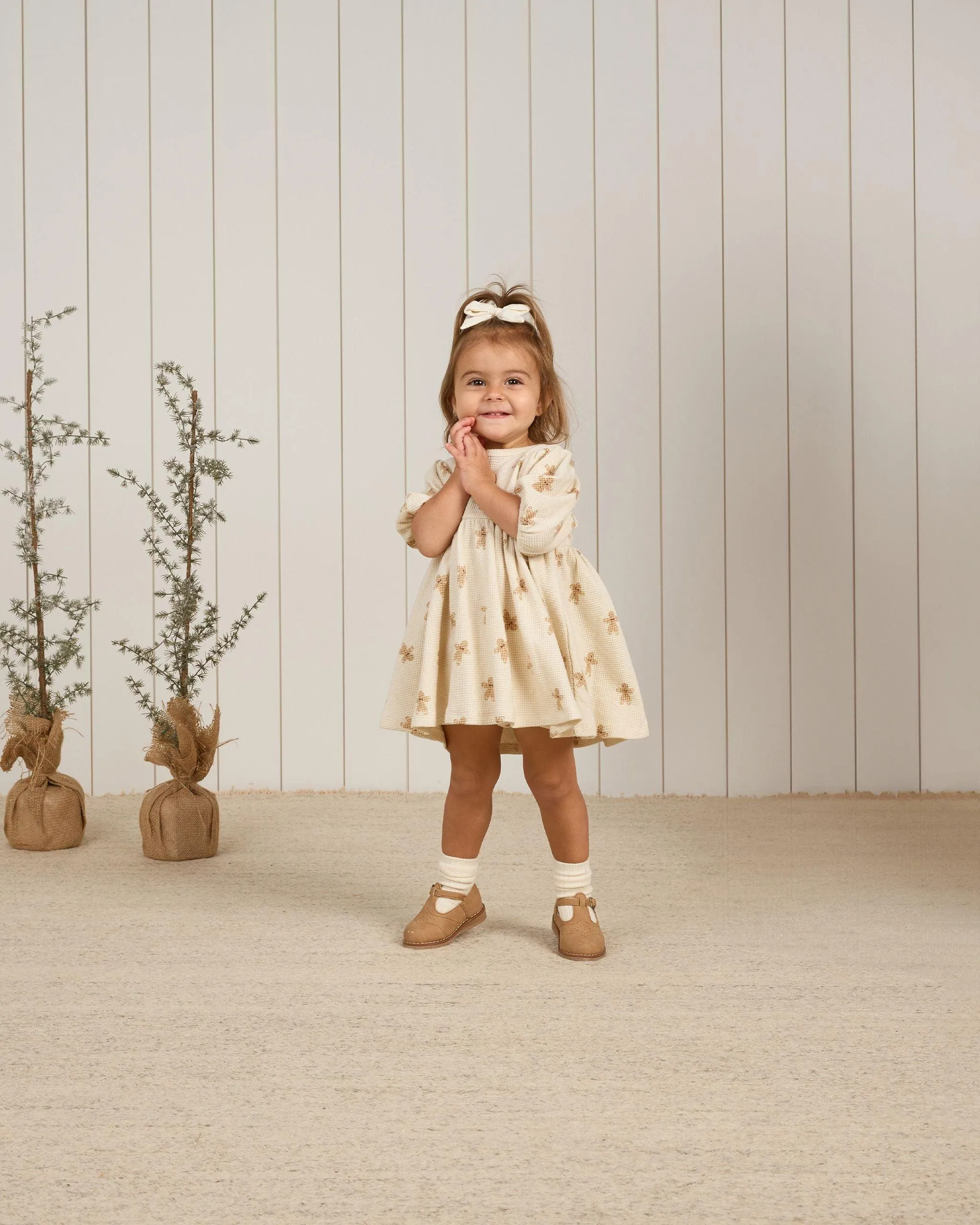 Baby Girls Dresses | Waffle Babydoll Dress- Gingerbread | Quincy Mae