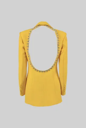 Back Cutout Diamonds Blazer - Yellow