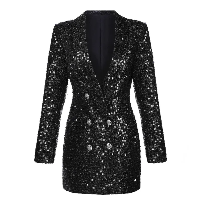 Black Sequin Blazer Mini Dress