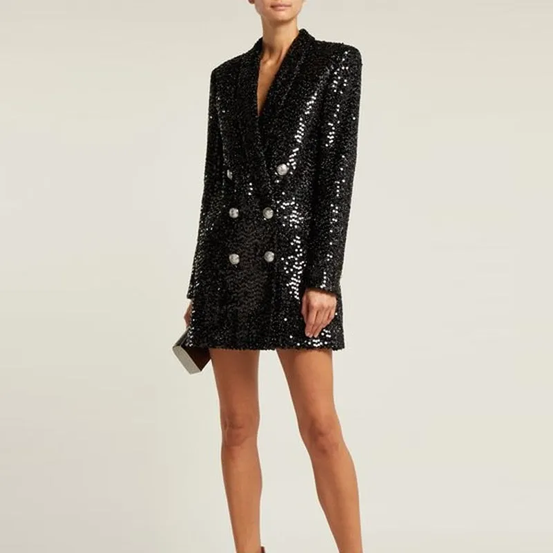 Black Sequin Blazer Mini Dress