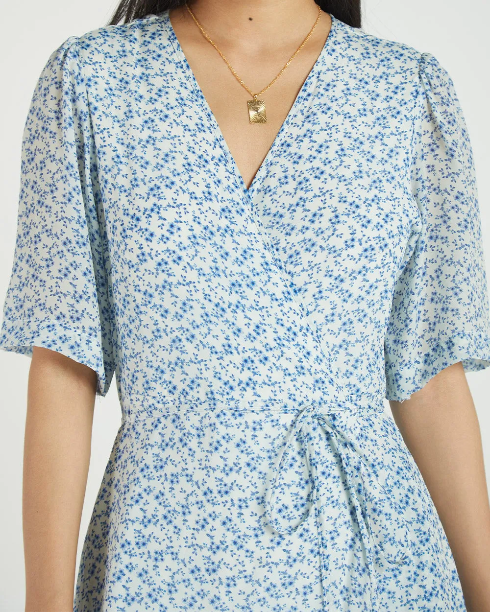 Blue Floral Wrap Dress