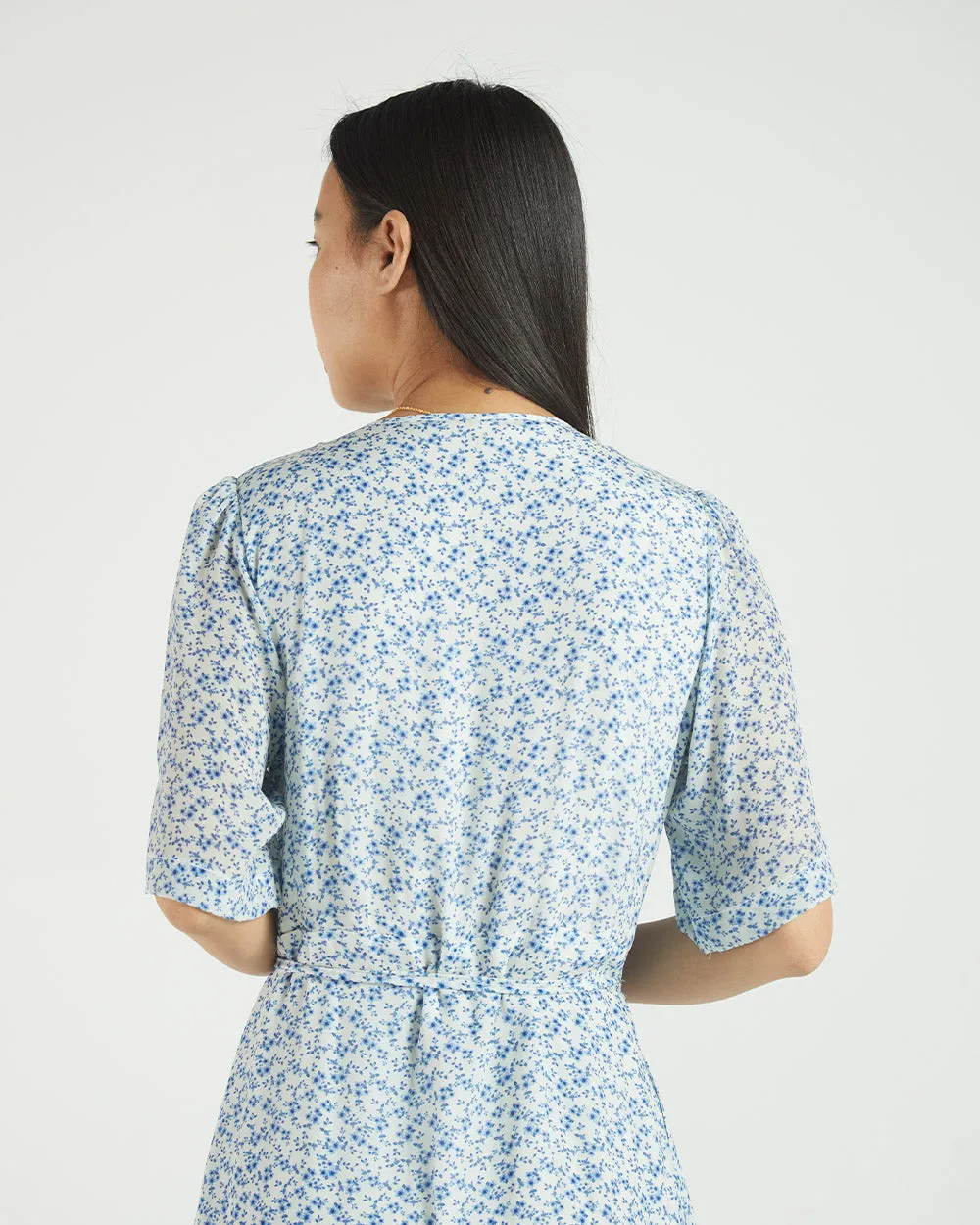Blue Floral Wrap Dress