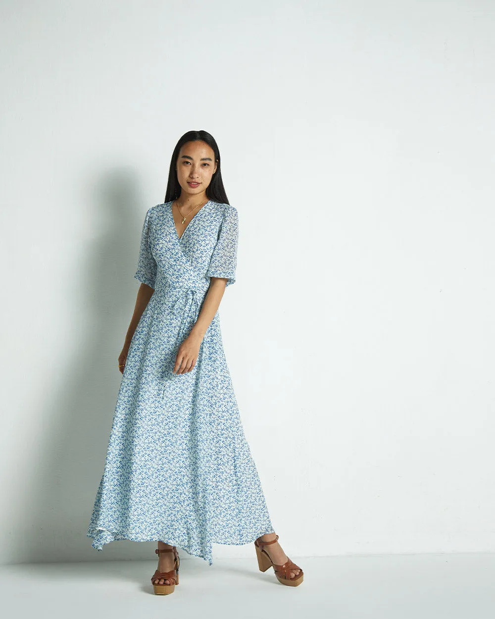 Blue Floral Wrap Dress