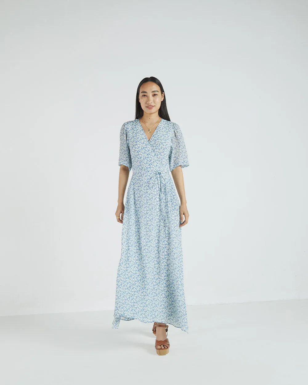 Blue Floral Wrap Dress