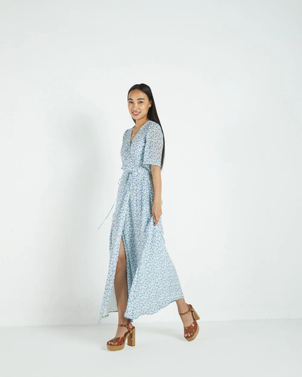 Blue Floral Wrap Dress