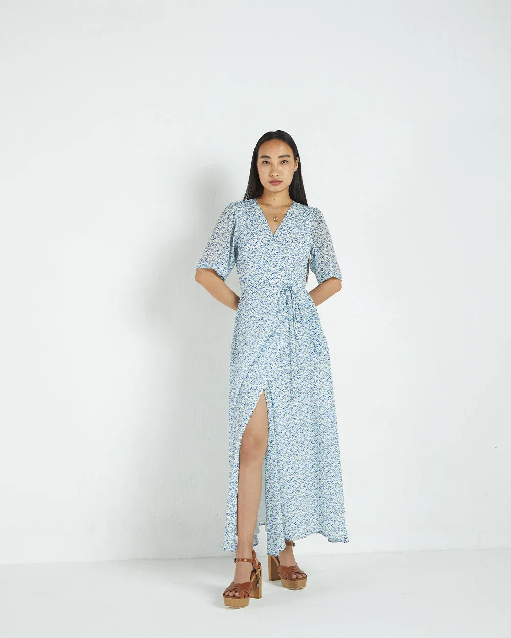 Blue Floral Wrap Dress