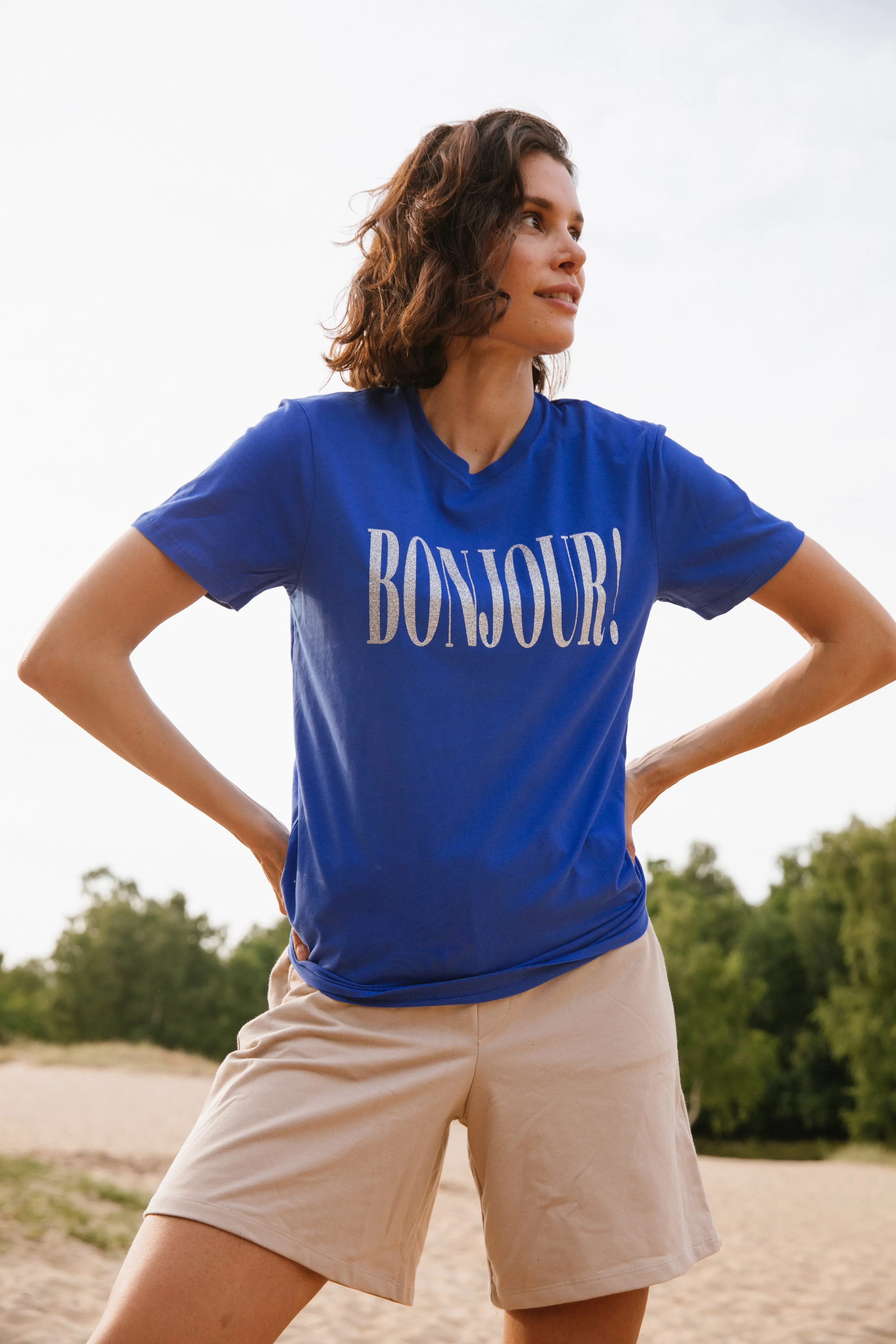 Bonjour! T-Shirt -Enzianblau / Silber Glitzer