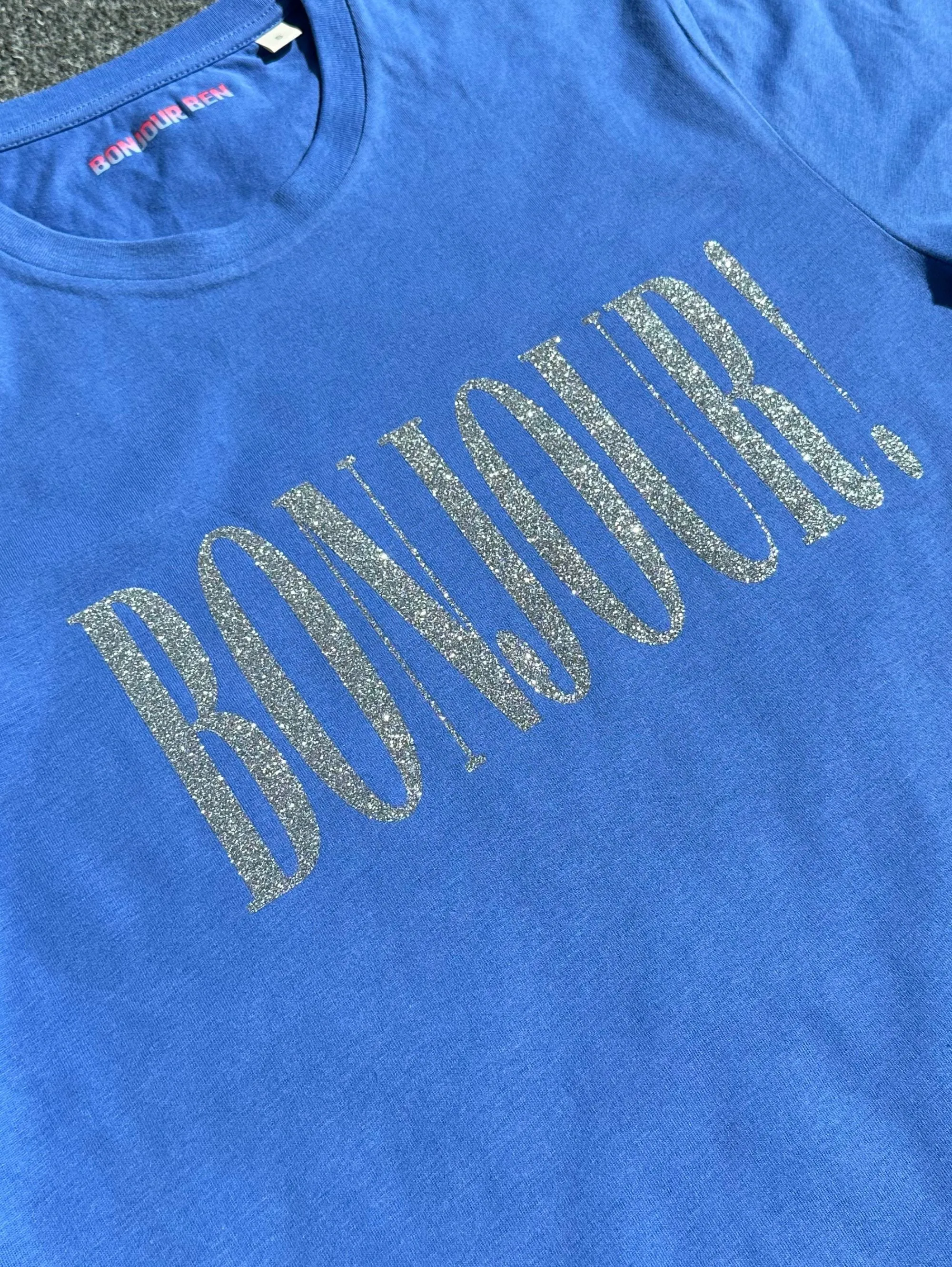 Bonjour! T-Shirt -Enzianblau / Silber Glitzer