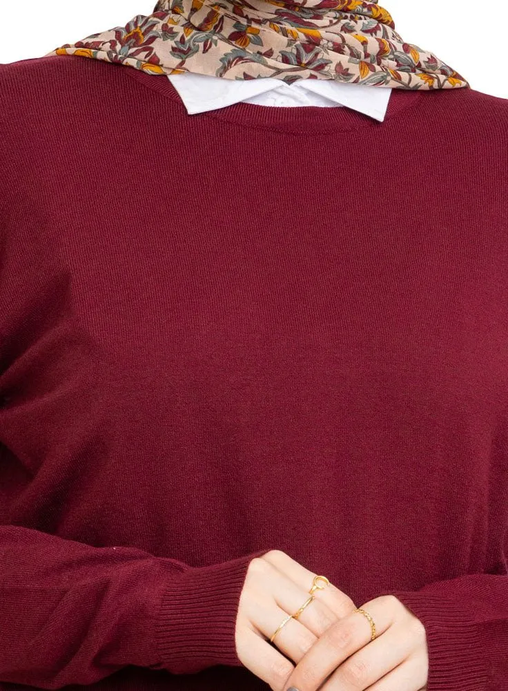 Brick Red Round Knit Pullover