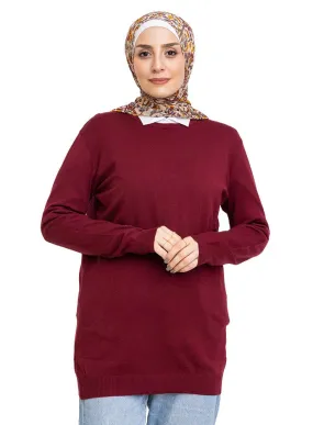 Brick Red Round Knit Pullover
