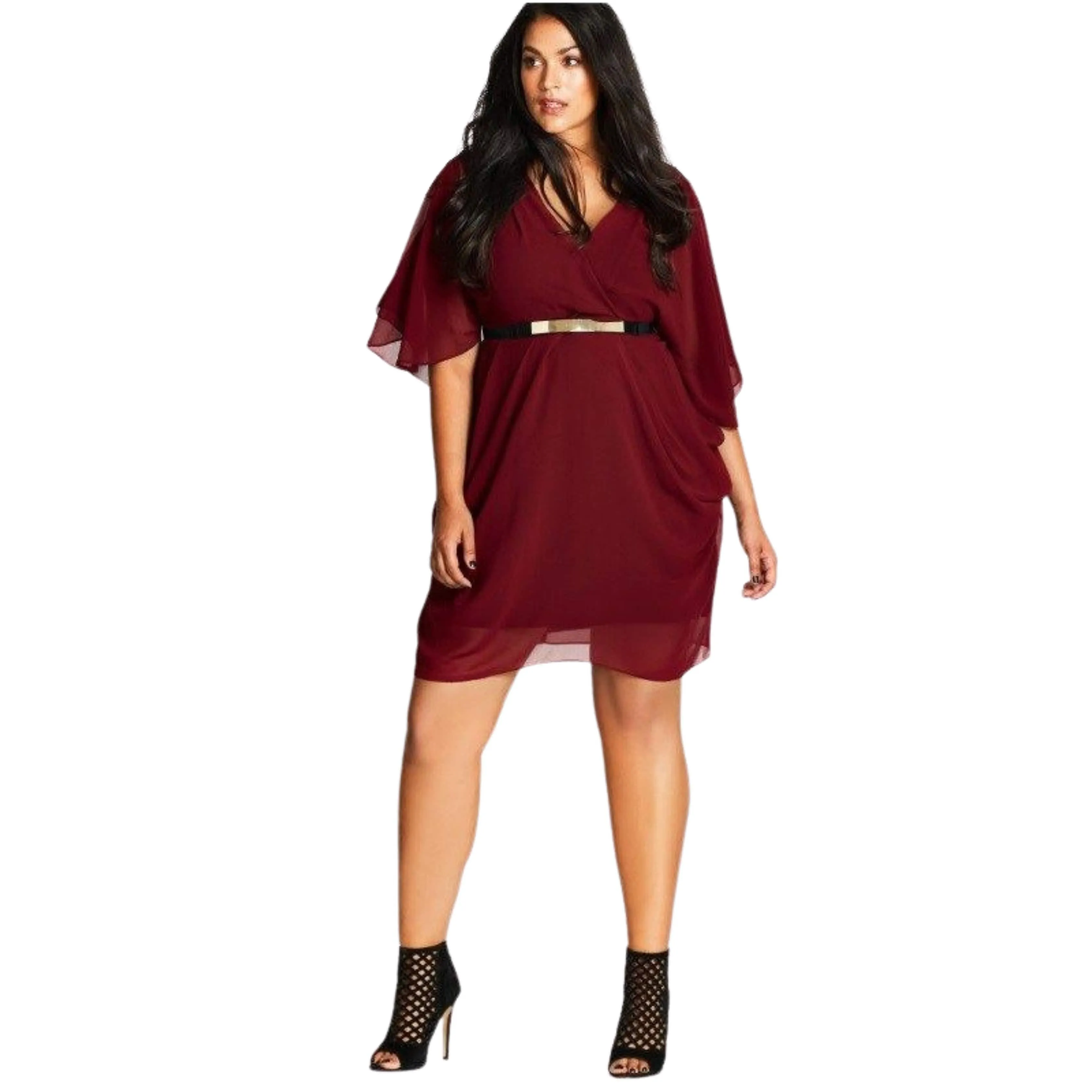 CITY CHIC -  Belted Faux Wrap Dress