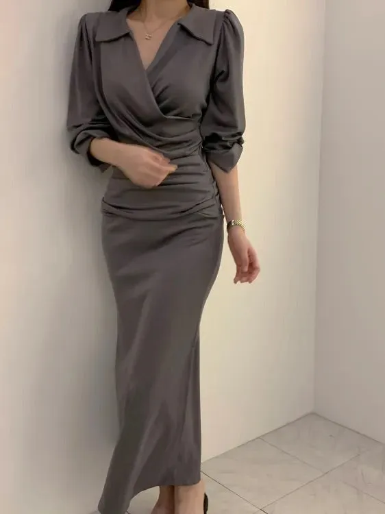 Collar Wrap Long Dress